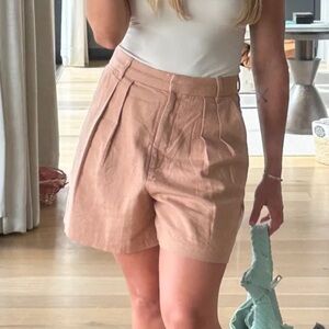 Abercrombie & Fitch Blush Pink Pleated Linen-Blend Shorts